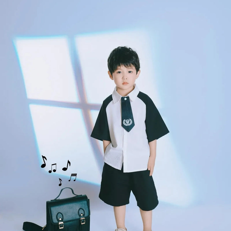 Summer Boy Clothing Set Patchwork Shirt+ Black Shorts - View 5 | SAMAG