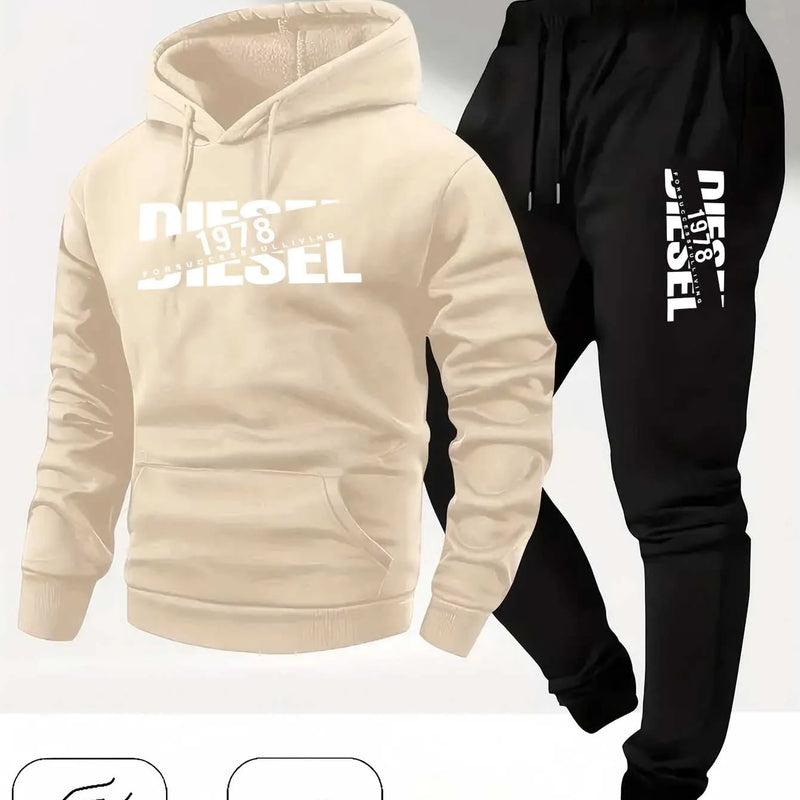 Men Fashion Print Tracksuit Hooded Sweatshirt+Sweatpants Set Autumn Winter Casual Fitness Jogging Sports Two - View 3 | SAMAG