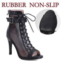 Summer Dance Heels Breathable Mesh 9.5cm 7cm Stable Heel Rubber Sole Suede Sole Customized Salsa Latin Party Team Dance Shoes