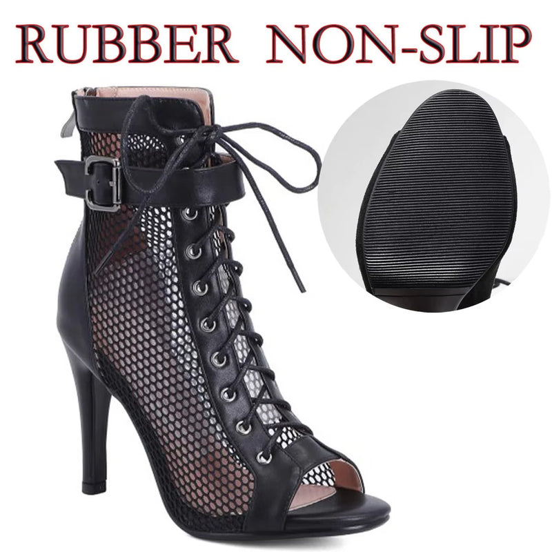 Summer Dance Heels Breathable Mesh 9.5cm 7cm Stable Heel Rubber Sole Suede Sole Customized Salsa Latin Party Team Dance Shoes