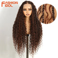 FASHION IDOL 32 inch 13x4 Box Braided Lace Frontal Wigs For Black Women Synthetic Brown Twist Faux Locs Wigs Goddess Braids Wigs