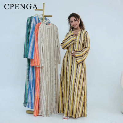 2 Layer Dubai Abaya Muslim Woman Dress Chevron Loose | SAMAG