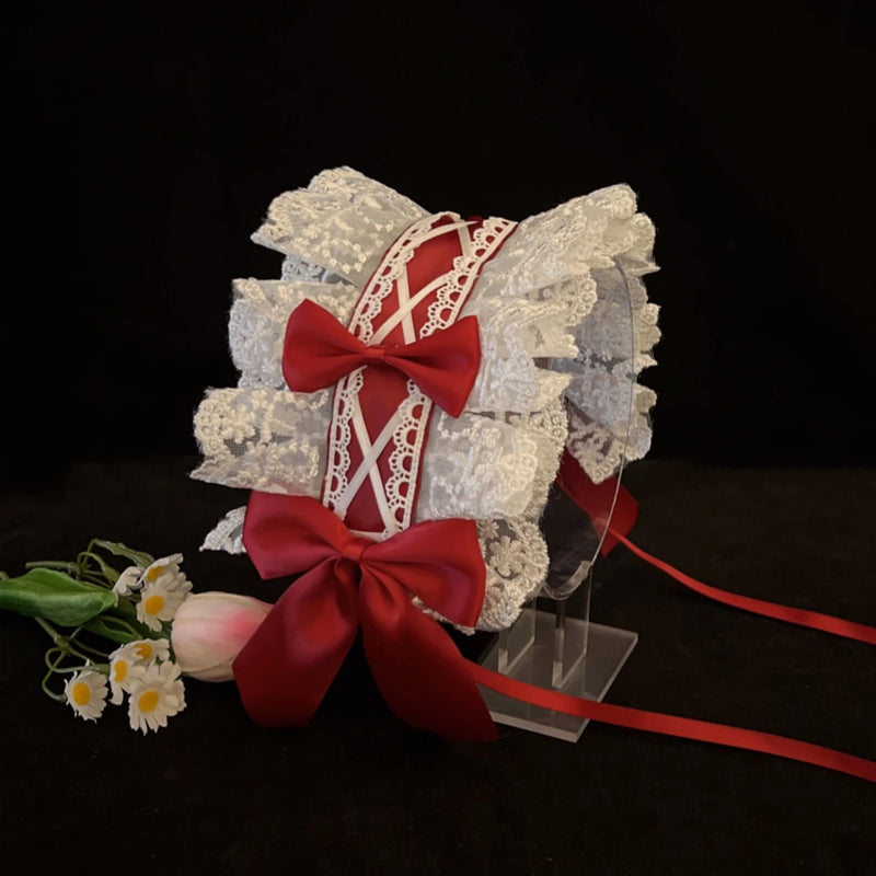 2024 Japanese Lace Bow Ribbon Lolita Headdress Ears on The Head Headband Lolita Maid Anime Cosplay Hair Accessories