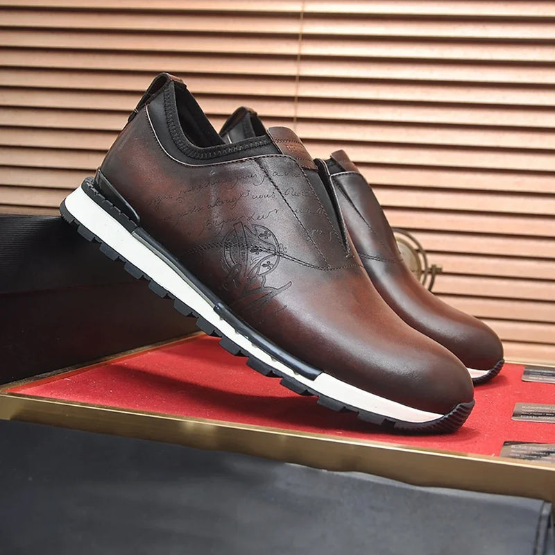 BLLIYOSS Shoes for Men 2025 new Calf leather stitching  high quality Three dimensional relief sculpture Embossed badge pattern