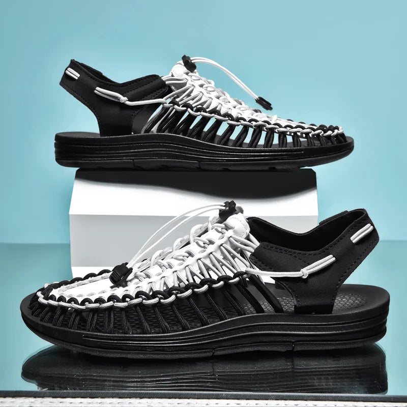 Summer Men Sandals Women Slippers Weaving Design Beach Sandals Breathable Casual Flat Sandals Outdoor Couples Sandals Size 48