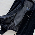 Autumn Winter Fashion Black Velvet Vintage Casual Wide Leg Pants Suit Women's Hooded Long Sleeve Coat+Drawstring Waist Trousers