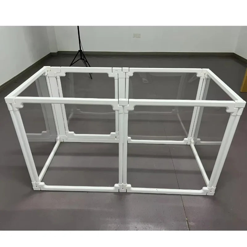 DIY Dog Playpen Puppy Cat Rabbit Ferret Transparent Pet Pen Easy Assemble Whelp Crate Kennel Cage Enclosure with Wheels