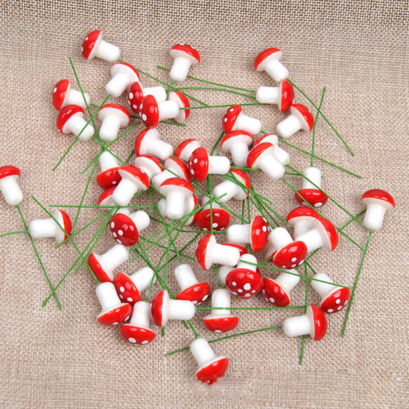 50 Pc Mini Red Mushroom Garden Dotted Small Potted DIY Toy House Landscape Bonsai Plant Garden Decoration Wholesale Ornament
