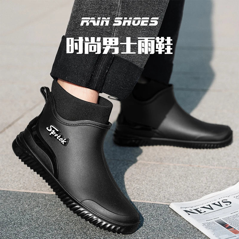 Fashionable Adult Short Rain Boots Waterproof Ankle Shoes Anti-Slip Durable Rubber Footwear For Men Women Suitable for Rainy Day