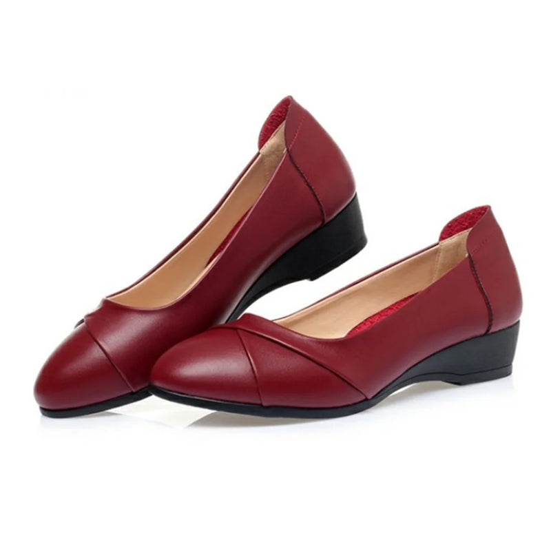 cresfimix women fashion sweet light weight black spring comfort slip on wedge heel shoes lady cool black leather heel shoe ab619