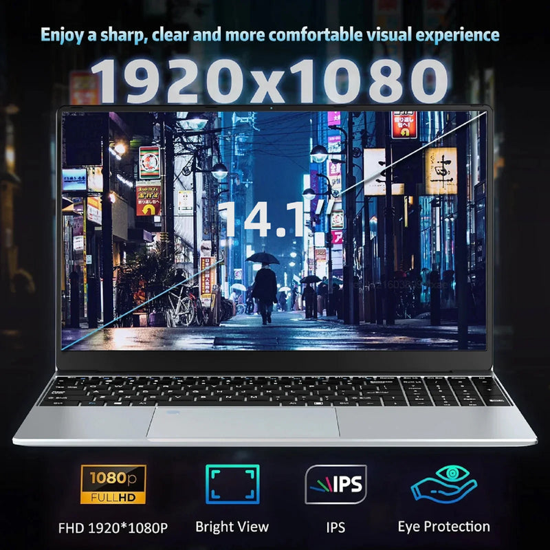 Intel N95 14.1 Inch Laptop 4C4T 3.4GHz 15W TDP 6MB L3 32GB RAM 1TB 2TB SSD 1920x1080 Portable Office Study PC Max Pro