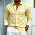 Men's shirt color blocking black and white lapel slim fit | SAMAG