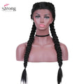 StrongBeauty Two French Braid Hairstyles Lace Front Wigs for women Synthetic lace Wig Long Black