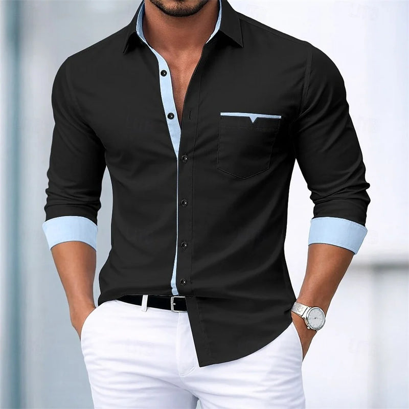 Men's shirt button-up no-iron color block casual everyday | SAMAG