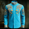 New Men's Floral Long Sleeved Shirt with Gold 3D Clover | SAMAG