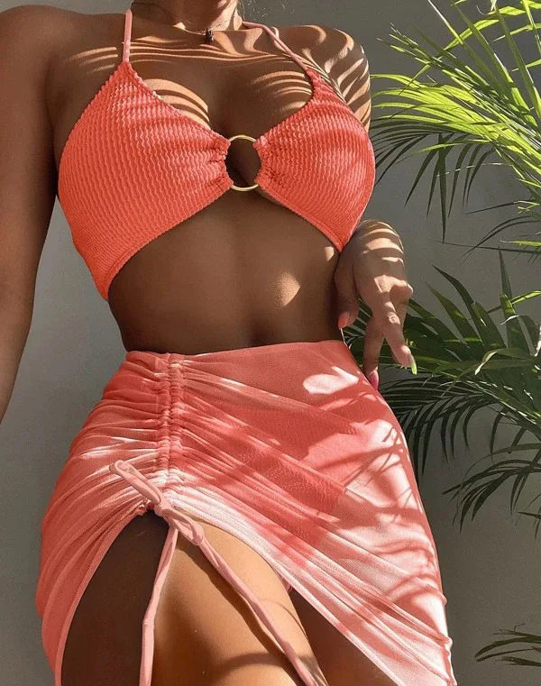 New High Elastic Bikini Set for Summer Three-piece Solid | SAMAG