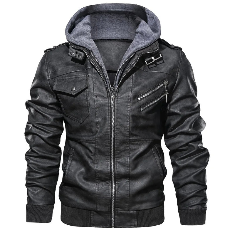 Leather Vintage Locomotive PU Leather Jacket Autumn And Winter Detachable Men's Hooded Jacket