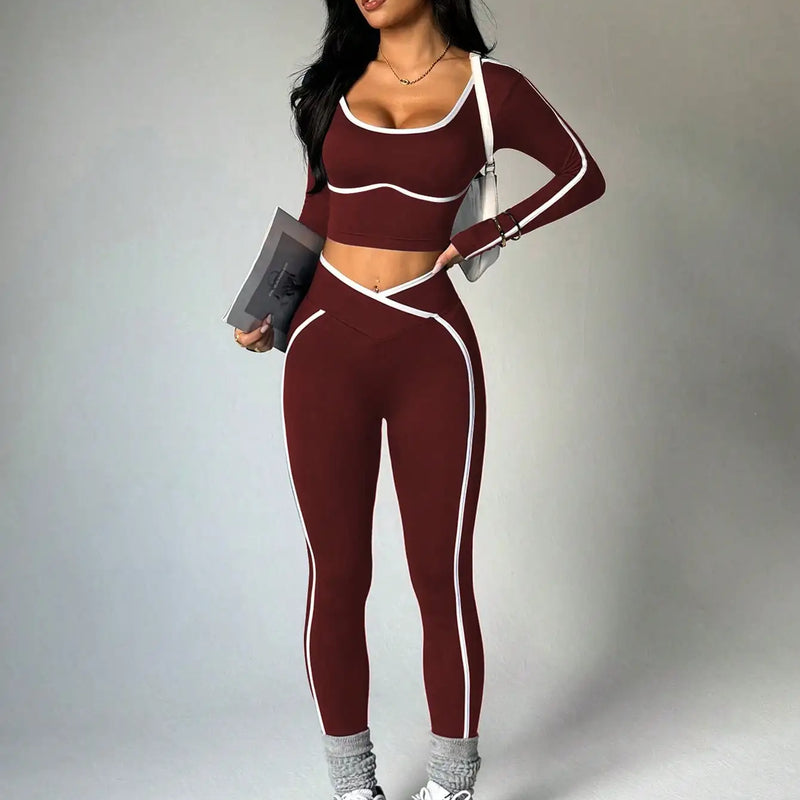 Women's Fall/Winter New Arrival Round Neck Long Sleeve Yoga Top Outdoor Sports Fitness Yoga Pants