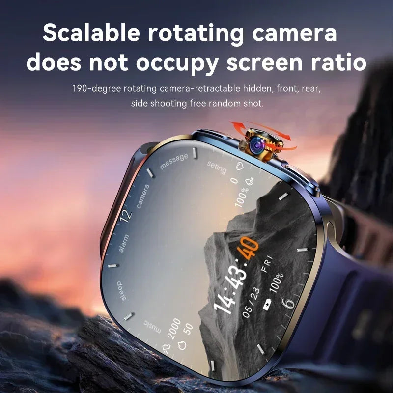 M99 5G Smartwatch: 2.4" AMOLED Screen, Rotating Camera, SIM & WiFi Support for Standalone Calls and Social Media.