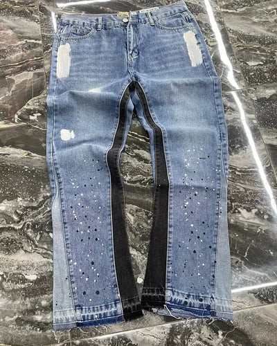 American Streetwear Splashed Ink Patchwork Baggy Jeans | SAMAG