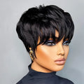 Short Pixie Cut Wigs for Women Black 100% Human Hair Glueless Wigs With Bangs Brazilian Layered Short Human Hair Pixie Cut Wigs