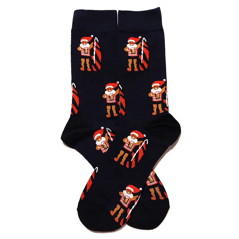 2025 New Men Christmas Socks New Year Funny Snowflake Beer Santa Claus Elk Snow Cotton Happy Socks Men Cartoon Women Sokken