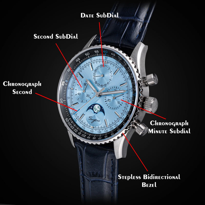 Sugess Chronograph Watch of Man ST1908 Swanneck Movement Mechanical Moonphase Wristwatches Waterproof Calendar Vintage New S468