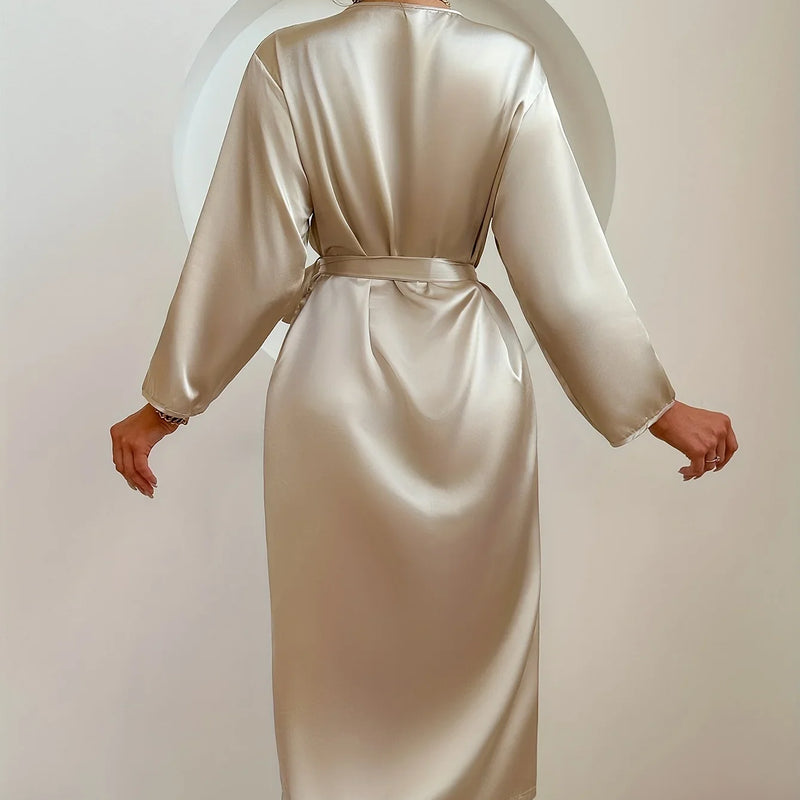 Women's Satin Robe Belted Elegant Solid Color Silky | SAMAG