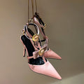 2025 New Bow Tie Thin Heel Pointed Toe Sexy Roman Straight Strap High-heeled Sandals for Women