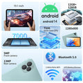 10.1 Inch Android Tablet 12GB+128GB Octa-Core 7000mAh Android 14 Google Play 4G LTE Phone Call 5G WiFi Global Version Tablet PC