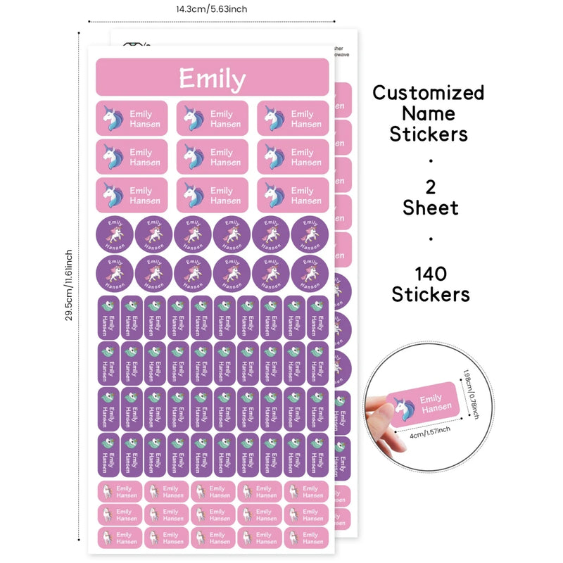 Custom Name Stickers 140PCS 2Sheets Waterproof Personalized Labels for School, Clothes, Bottles, Lunch Boxes, Daycare, Camp,Kids