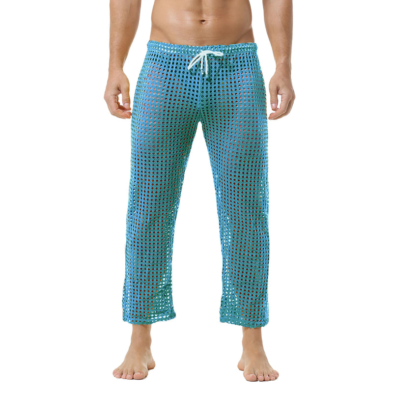 Men's Fishnet Hollow Out Robes Classic Lounge Pants Sexy Sleepwear Mens Robe Sets Daily Home Sleeveless Bathrobes Hooded Pajamas