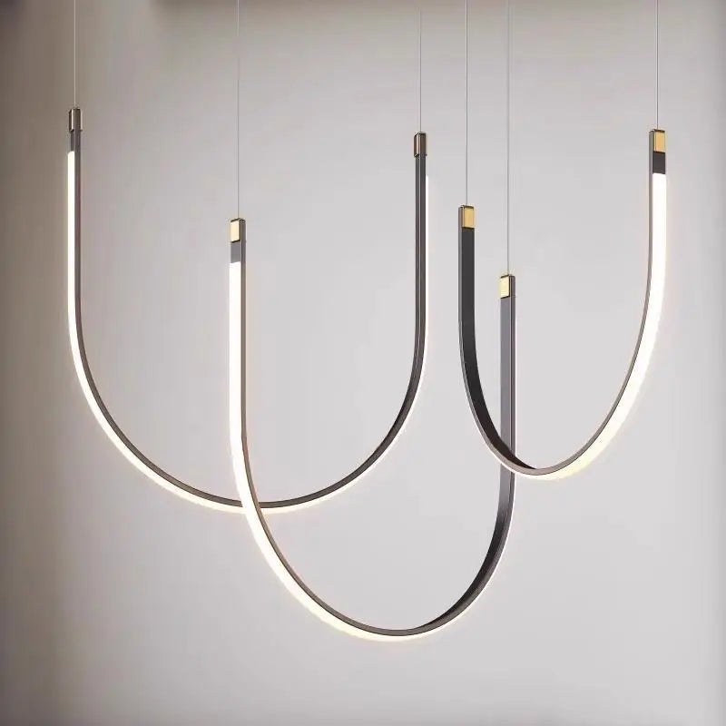 Living Room Study Modern New Lines U shaped Designer Restaurant Exhibition Hall Chandelier LED Industrial Wind Belt Creativity