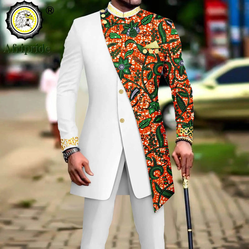 African Suits for Men Embroidery Print Blazer and Pants Set Business Dress with Kerchief Party Wedding - View 16 | SAMAG