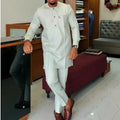 White Kaunda Suit Tuxedo Outfits Summer Short Sleeve Tops Pants with Pockets African Ethnic Casual Clothing Men Tuxedo 2PCS Suit