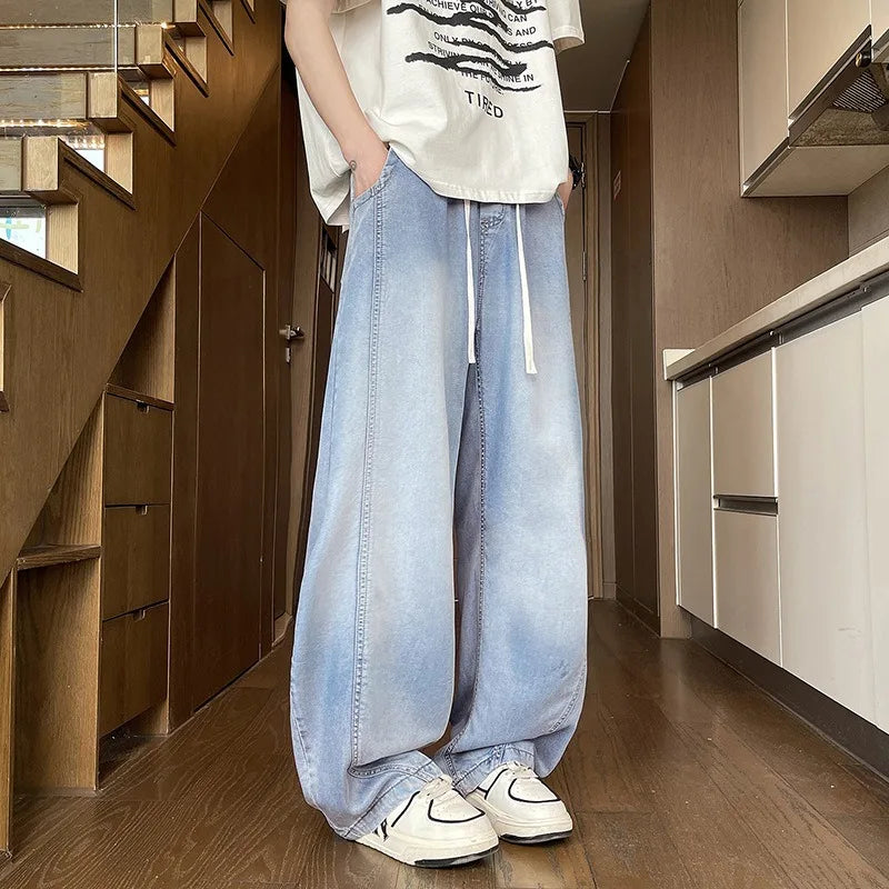 Men Lyocell Wide Leg Jeans Lightweight Drawstring | SAMAG