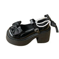 Women's High Heels 2025 High Quality Square Heels Round Toe Mary Jane Bow Buckle Dress Party Women's High Heels