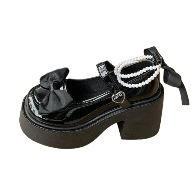 Women's High Heels 2025 High Quality Square Heels Round Toe Mary Jane Bow Buckle Dress Party Women's High Heels