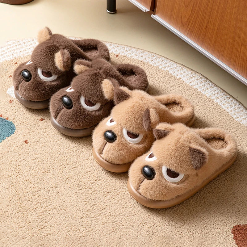 Dog Fluffy Platform Women's Slippers Home Plush Winter Cartoon Designer Woman Shoes Indoor Fuzzy Fur Slides Unisex Soft Non-Slip