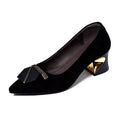 Luxury Metal Buckle Women's Suede Pointed Toe Chunky Mid Heel Elegant Office Dress Shoes Designer Wedding Party Heels 2026