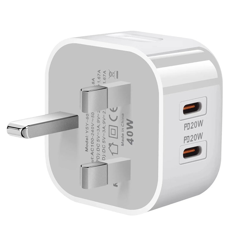 USB C Wall Charger Block 40W, 2-Pack Dual Port PD Power Delivery Fast Type C Charging Block Plug Adapter for iPhone 11/12/13/14/