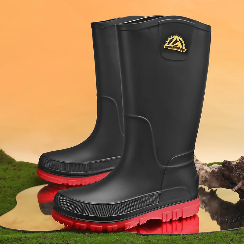 Men's Waterproof Rain Shoes Kitchen Non-Slip Rain Boots Mid-Calf Work Shoes Slip-On Casual Waterproof Outdoor Fishing Boots