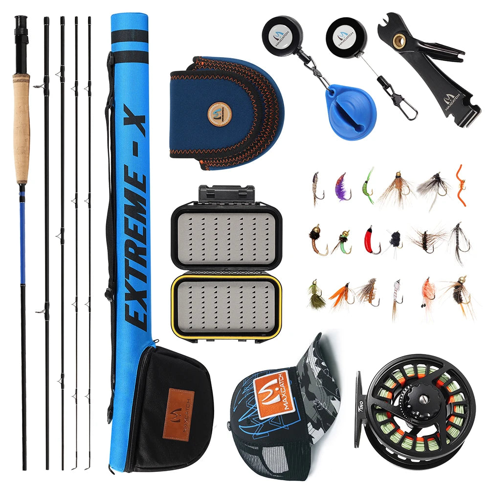 Maxcatch Extreme-X Fly Fishing Rod and Reel Kit 3-8WT Complete Starter Outfit with Extra Tip Section Fishing Gear Accessory