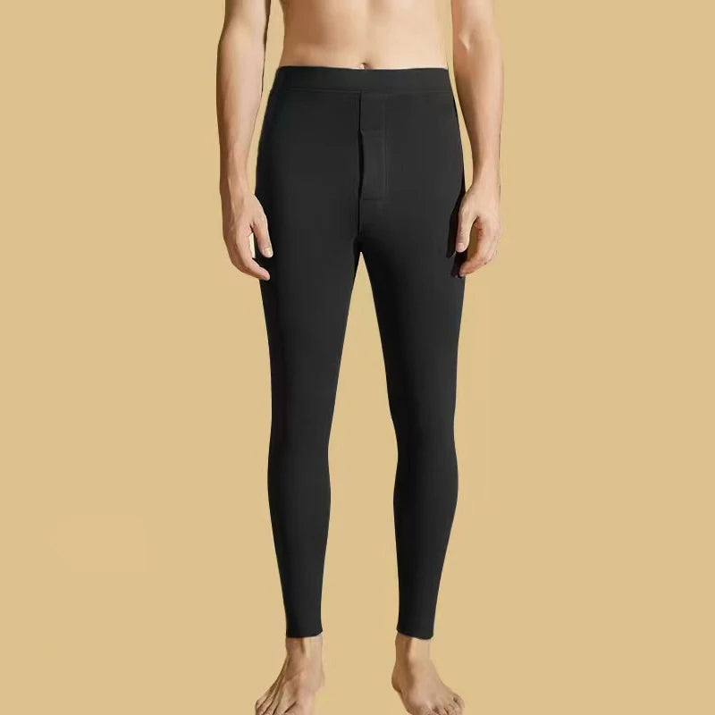 Thicken Fleece Lined Thermal Pants Men Slim Fit Double Sided Brushed Velvet Inner Wear Seamless Cold Resistant Autumn Pants Set