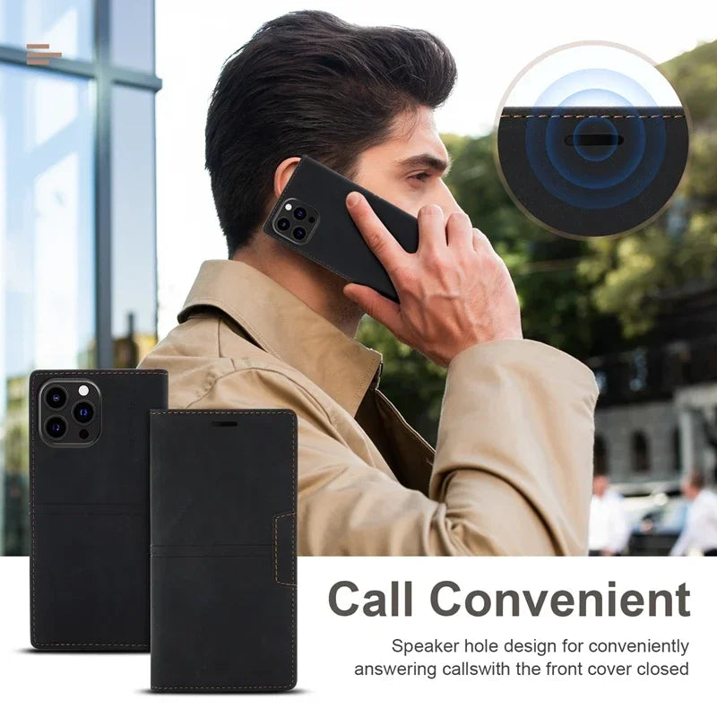 Wallet Flap Skin Feel Magnetic Leather Cover For iPhone 16 Pro Max 15 Plus 14 13 Mini 12 11 SE4/2025 SE3/2022 X XR XS Max 8 7
