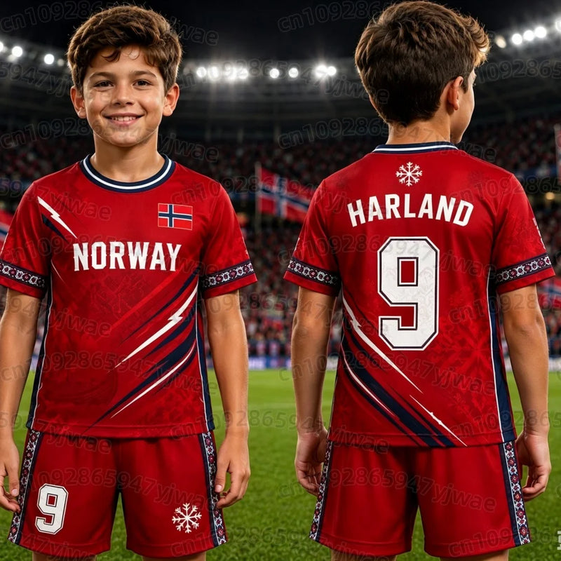 26 Boys HAALAND No.9 Football Jersey Tee Shorts Set Women - View 7 | SAMAG
