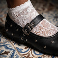 Metal Stud Ballet Flats for Women Square Toe Ankle Strap Design Rivet Decoration Memory Foam Insole Party Evening Shoes
