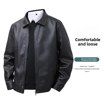 Spring-Autumn Leather Jacket for Men Slim Fit Collared | SAMAG