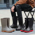 Men's Rain Boots Long Tube Water Shoes Non-slip Waterproof Safety Work Shoes Black Red High-Top Fishing Boots With Cotton Socks