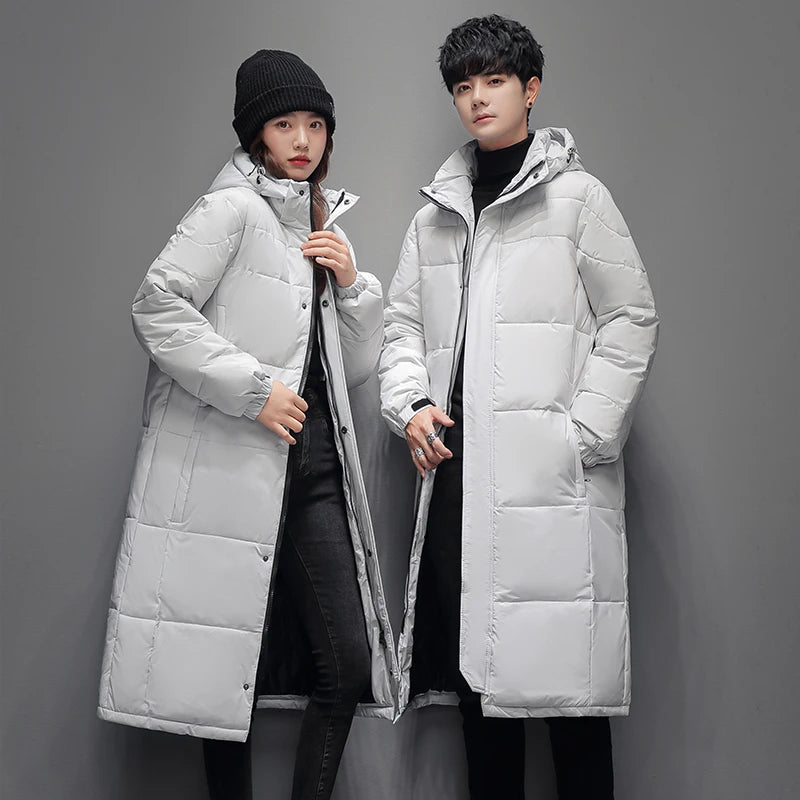 2026 New Style Down Jacket Long Sleeve for Men and Women Knee-Length Korean Style Winter Thick, Couple's Hooded Coat